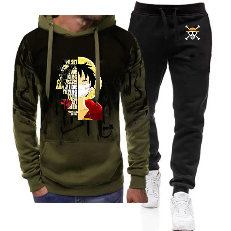 

Spring And Autumn Men's One Piece Luffy Logo Print 2026 New Style Fashion Gradient Color Versatile Hoodies Pants Suits