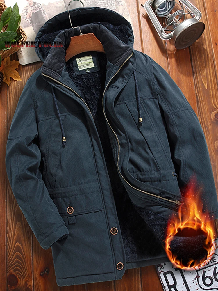 Hooded Jacket Man Bombers Outdoor Sportsfor Techwear Retro Cardigan Bomber Cold Heating Heavy Military Windshield Trekking