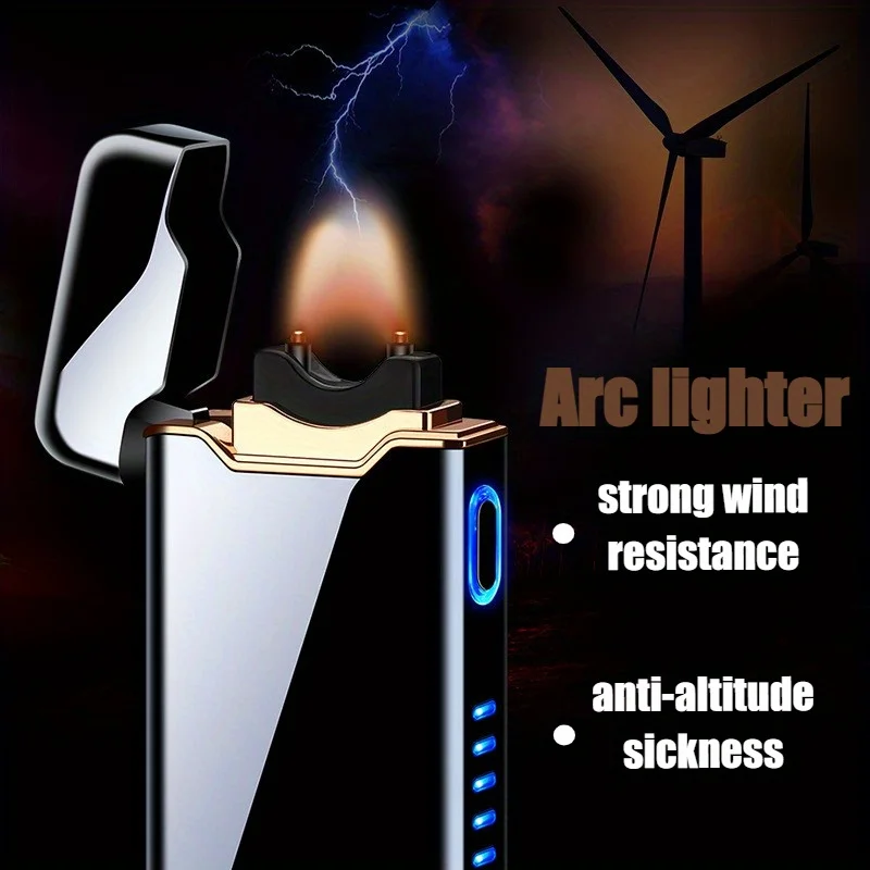 

Металлическая USB-перезаряжаемая ветрозащитная зажигалка 2025 года — сенсорное зажигание, светодиодный дисплей мощности, пламя высокой мощности для кемпинга/сигареты/свечи