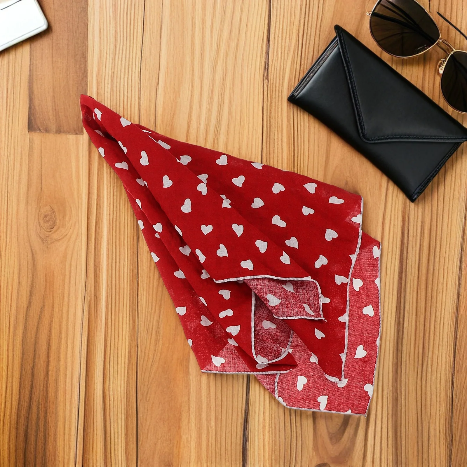 

2Pcs Square Neck Scarf Heart Print Lightweight Small Cotton Linen Scarf Women Spring Summer Autumn Soft Breathable Neckwear