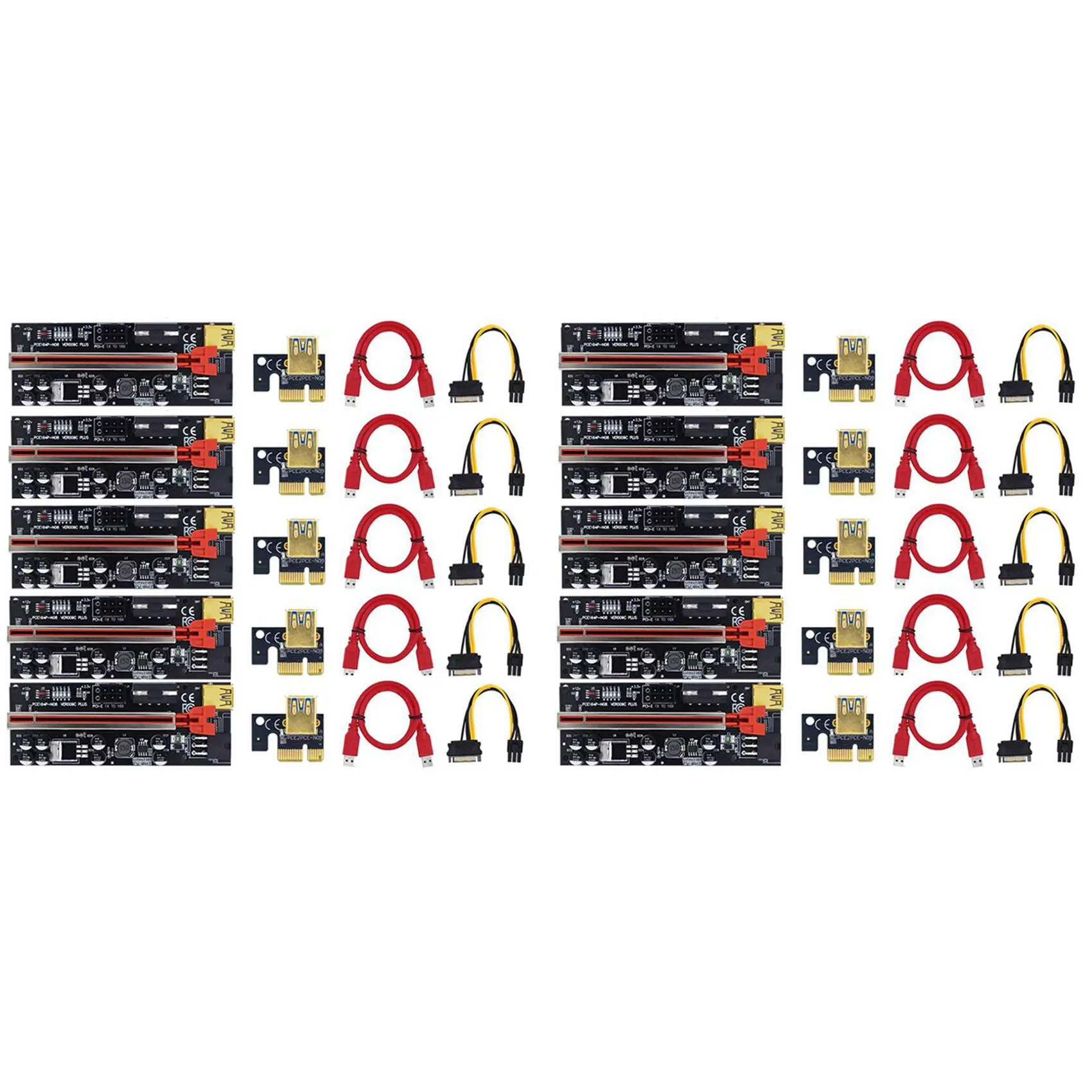 

Riser 009C Plus PCI-E PCIE Riser for Video Card PCI Express Adapter Molex 6Pin SATA to USB 3.0 Cable X1 X16 (10Pack)