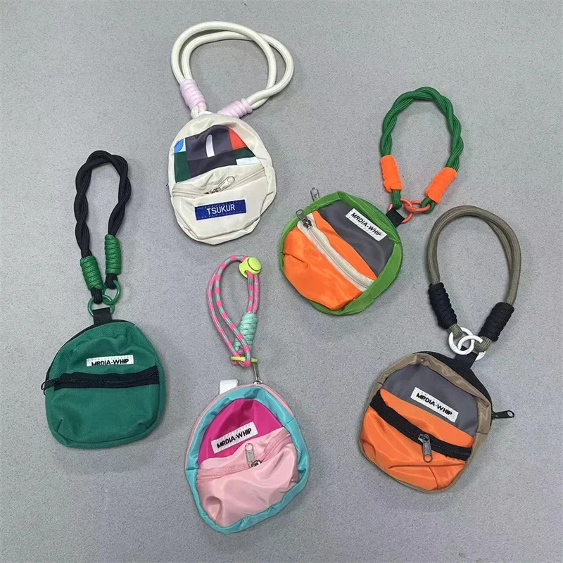 Color Blocking Niche Fashion Mini Wallet Headphones Lipstick Storage Bag Small Makeup Bag Pendant Hanging Rope Short Style