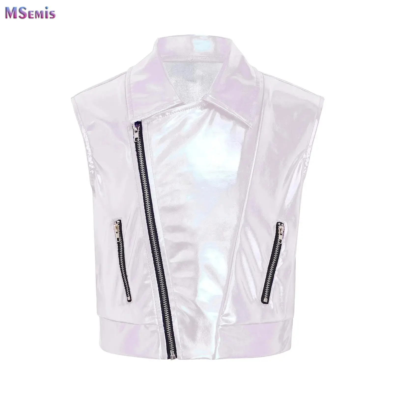 

Unisex Kids Boys Girls Dance Vest Metallic Sleeveless Waistcoat Jazz Dance Tank Tops Formal Party Club Stage Performance Costume