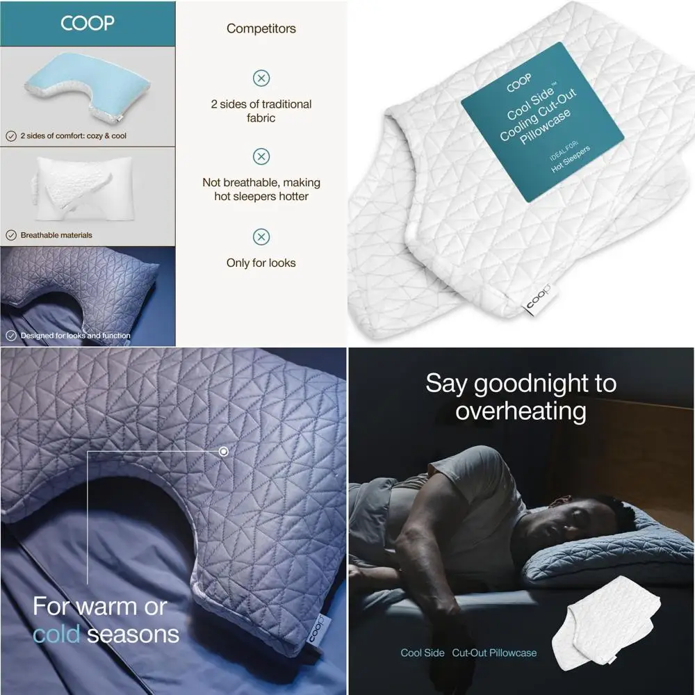 

King Size Cooling Pillowcase for Hot Sleepers - Double-Sided with Cut-Out Design, Ultra Soft & Chill Technology