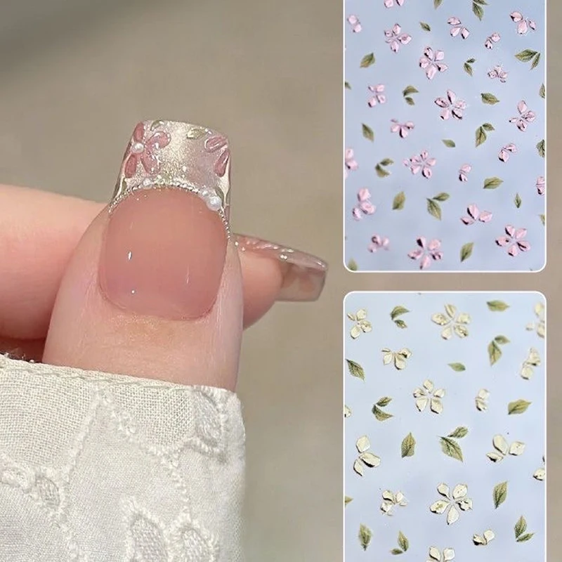 Z. 2Pcs Bronzing Flower Leaf Nail Stickers 3D Self-Adhesive Flower Nail Decals Floral Nail Designs Petal Leaves Nail Supplies