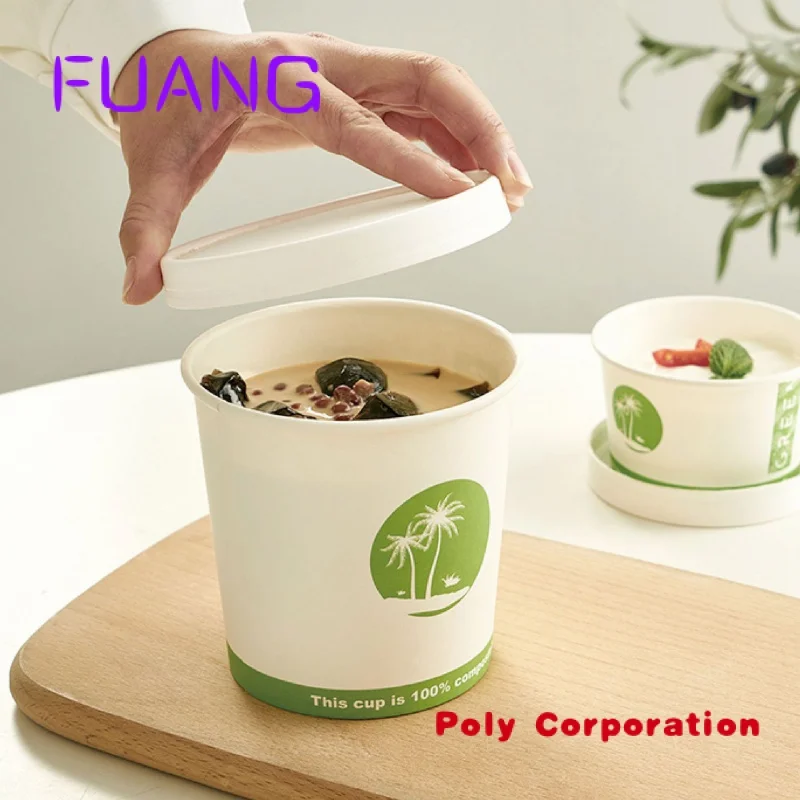 Custom  Customized Logo Fast Food Containers Salad Box Soup Bowl Round Box Takeaway Disposable Food Packaging With Paper Lid And