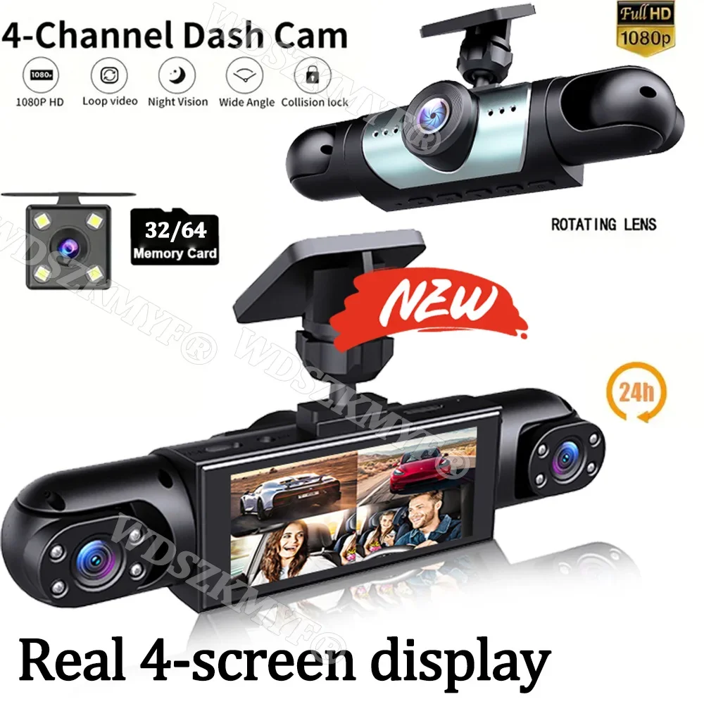 Cámara DVR para Auto de 4 Lentes, Grabador de Video de 360 Grados, 1080P, 3/4 Canales, Monitor de Estacionamiento 24h, Accesorio de Seguridad para Vehículo
