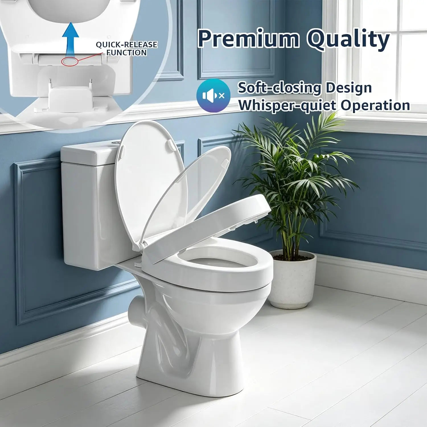 Round Raised Toilet Seat for Seniors, 2.8