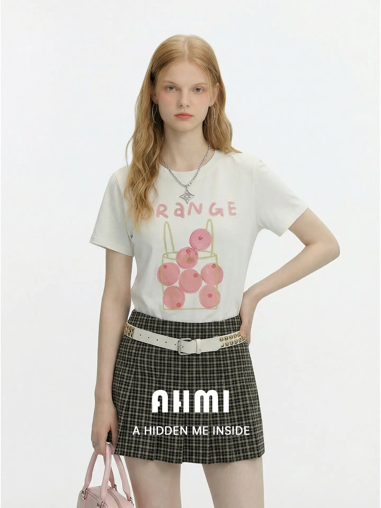 

Женская футболка AHMI Summer Limited с коротким рукавом и мультяшным принтом фруктов, новая, с круглым вырезом, универсальный повседневный свободный крой, дышащая