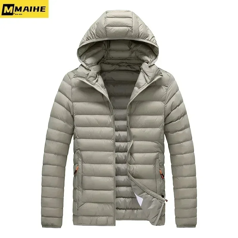Мужская высококачественная стеганая куртка, ультра легкая уличная толстая теплая парка для кемпинга, однотонная куртка с капюшоном, деловое морозостойкое зимнее пальто