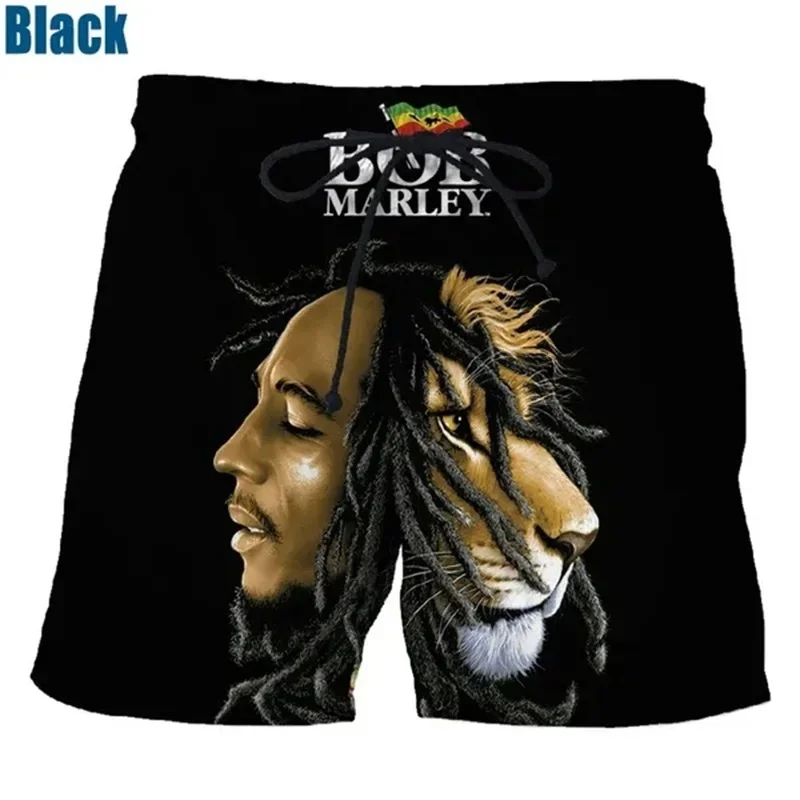 Rock Singer Bob Marley Reggae Rasta Pattern Board Shorts 3D Printing Men\'s Outdoor Leisure Sports Gym Shorts Men Beach Pants