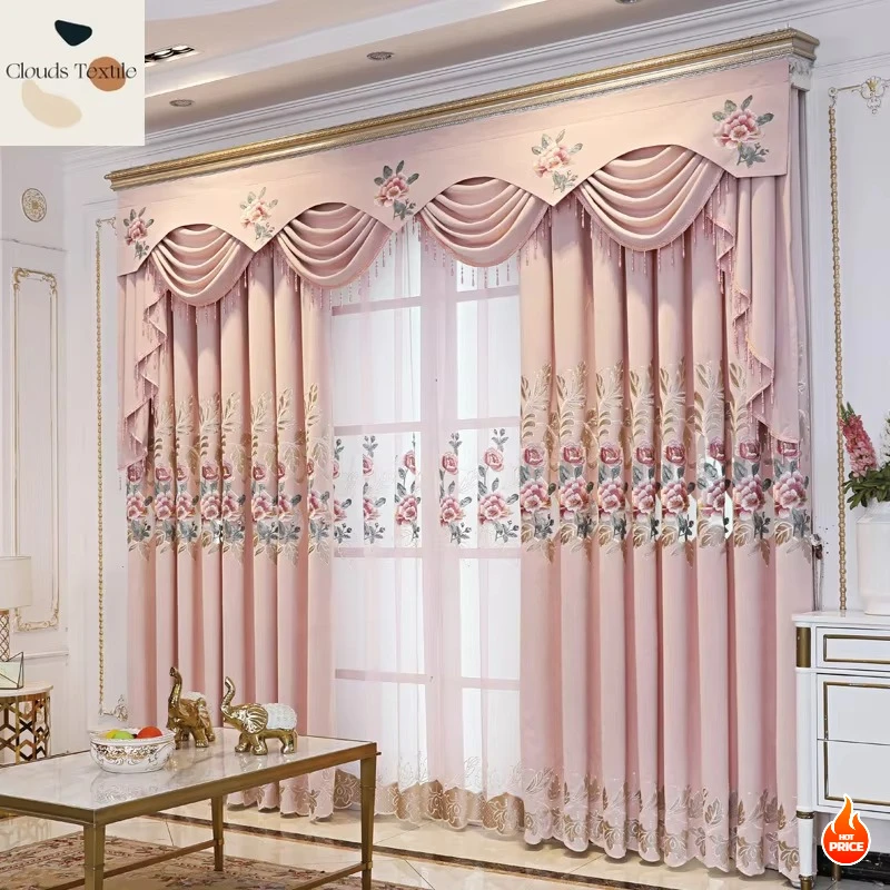 European High-end Luxury Chenille Curtains for Living Dining Room Bedroom Shading Embroidery French Window Balcony Customized