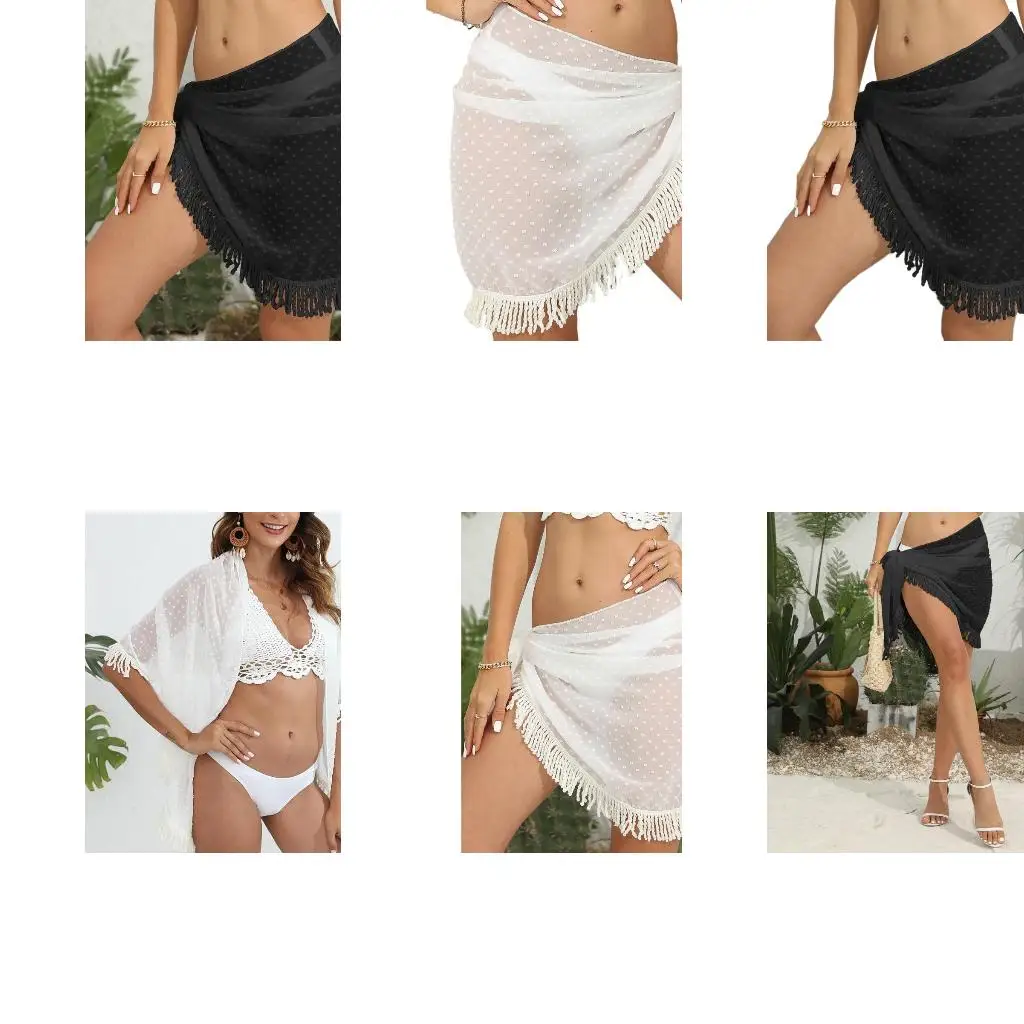 

Women's Beach Sarong Short Wrap Skirt Sheer Swimsuit Bathing Suit Scarf Cover Up with Fringes Tassels