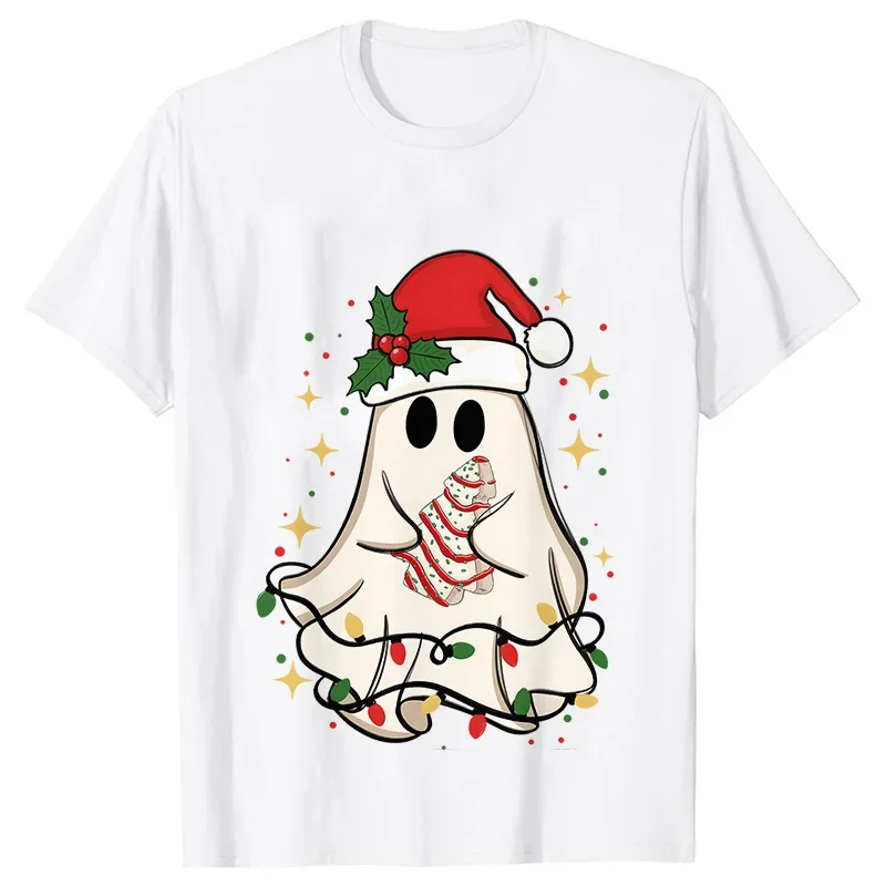 Weihnachtsgeist Kurzarm Niedlicher Geist Bedrucktes Damen Lässiges und bequemes Kurzarm-T-Shirt Party Damenbekleidung