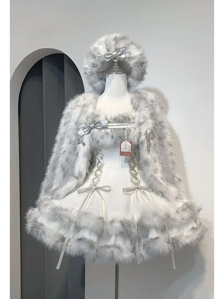 

Spring Kawaii Lolita Elegant Princess 2 Piece Sets Women Gothic Hooded Design Coat+ Retro Dress Female Korean Popular ​Clothes