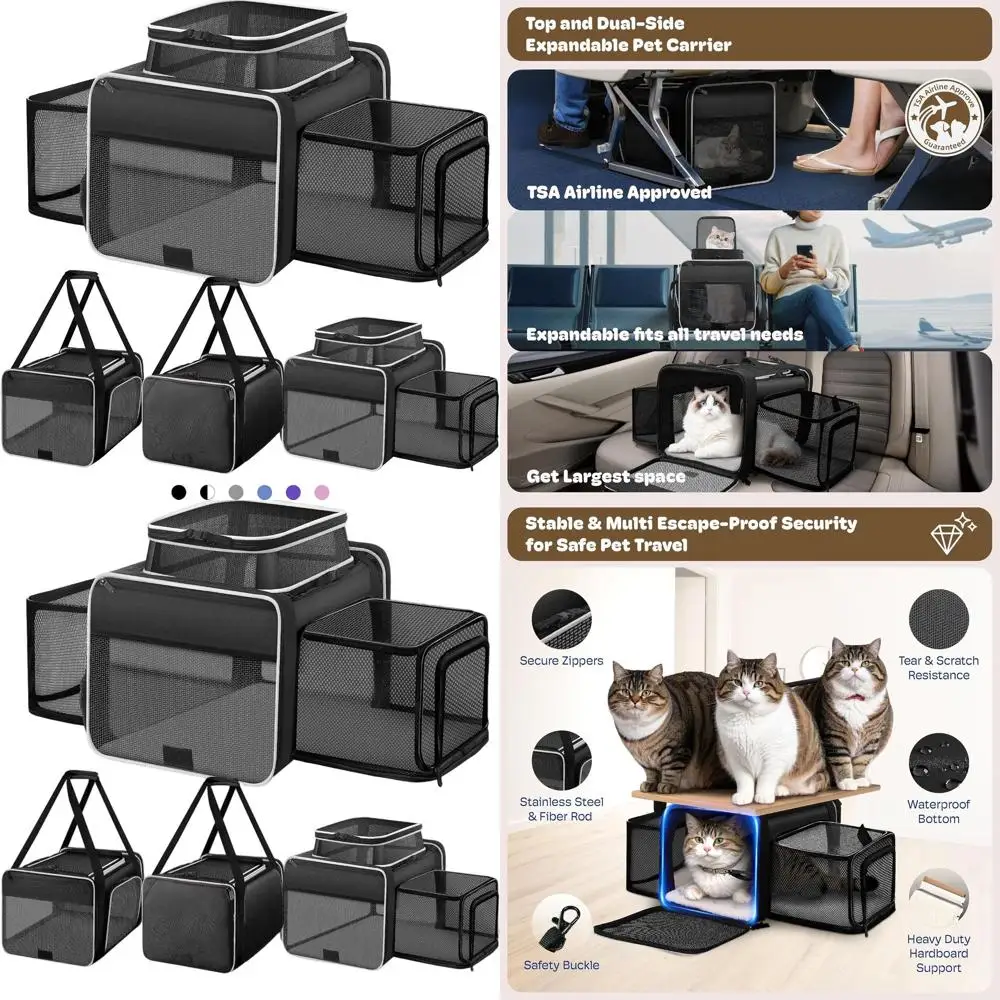 

Расширяемая переноска для собак и кошек среднего размера, одобренная TSA, мягкая сторона с самоблокирующимися молниями, подходит для домашних животных, как котят, Puppi