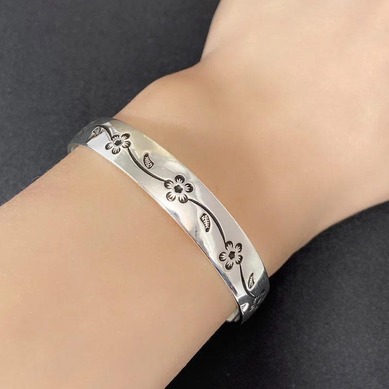 Buyee 925 Sterling Silver Female Big Bangles Plum Bossom Open Bangles for Women Fashion Fine Jewelry Circle Gift