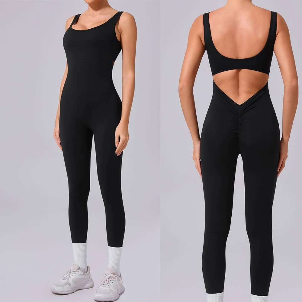 New Sexy Hollow Scrunch Pants Jumpsuit Push Up Unitard Gym Playsuit Women Romper One Piece Sport Outfit Set Fitness Overalls