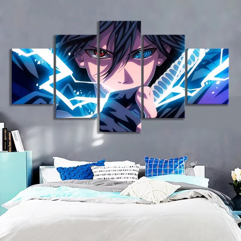 Póster de Anime de Naruto sin Marco, 5 Piezas, Uchiha Sasuke Rinnegan y Sharingan, Arte de Lienzo para Decoración de Pared de Dormitorio, Regalo