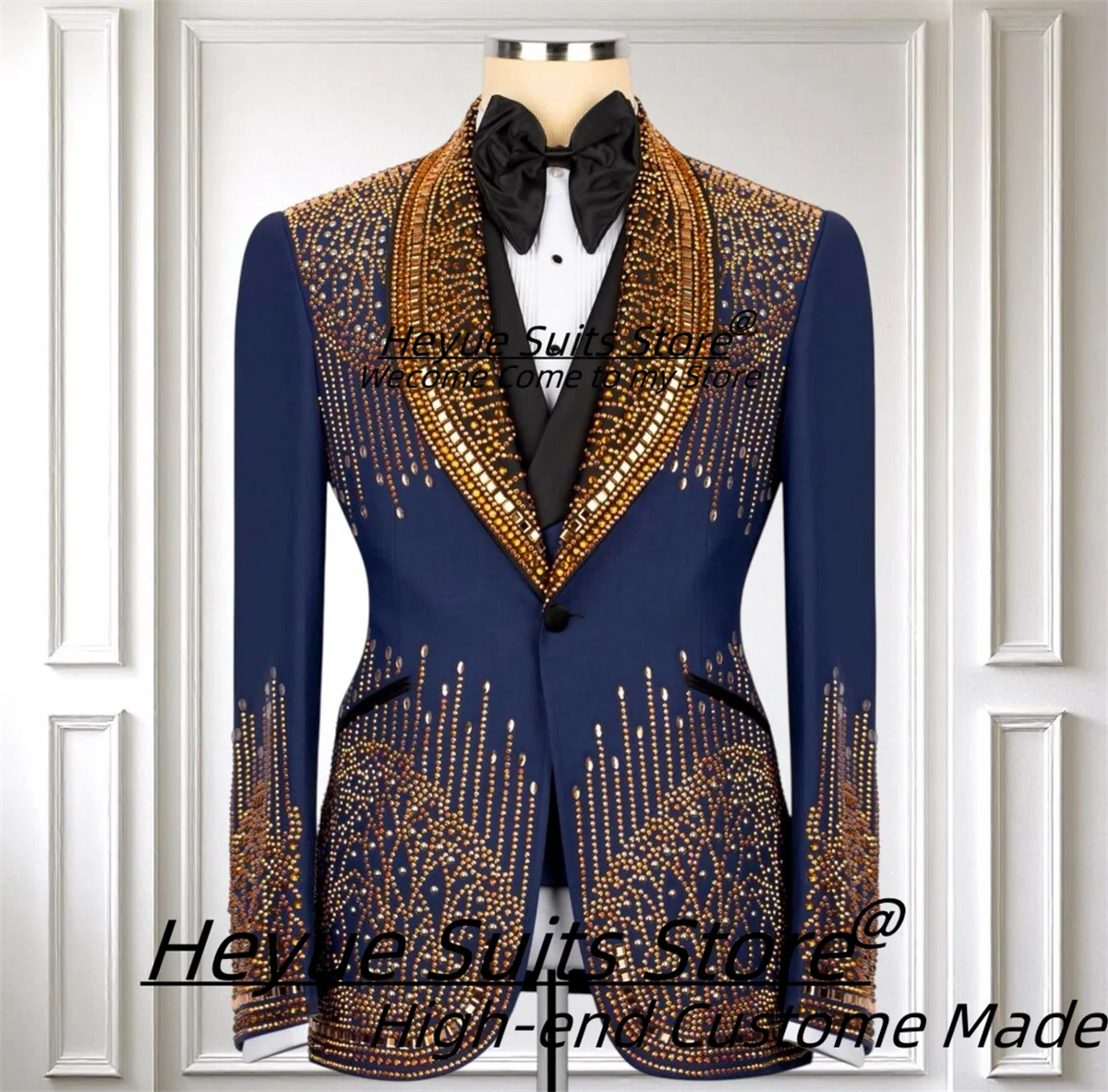 Luxurious Shiny Beaded  Groom Wedding Tuxedos Male Prom Blazers Customized Slim Fit Shawl Lapel Men Suits 3 Pcs Sets Ropa Hombr