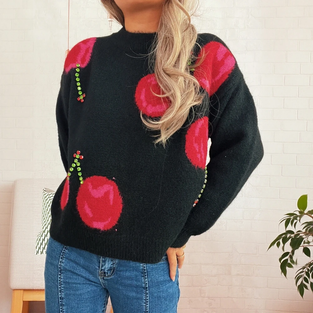 

Осенне-зимний свитер с длинным рукавом и круглым вырезом, удобный для женщин, модный приталенный трикотаж, дизайн с прямыми рукавами