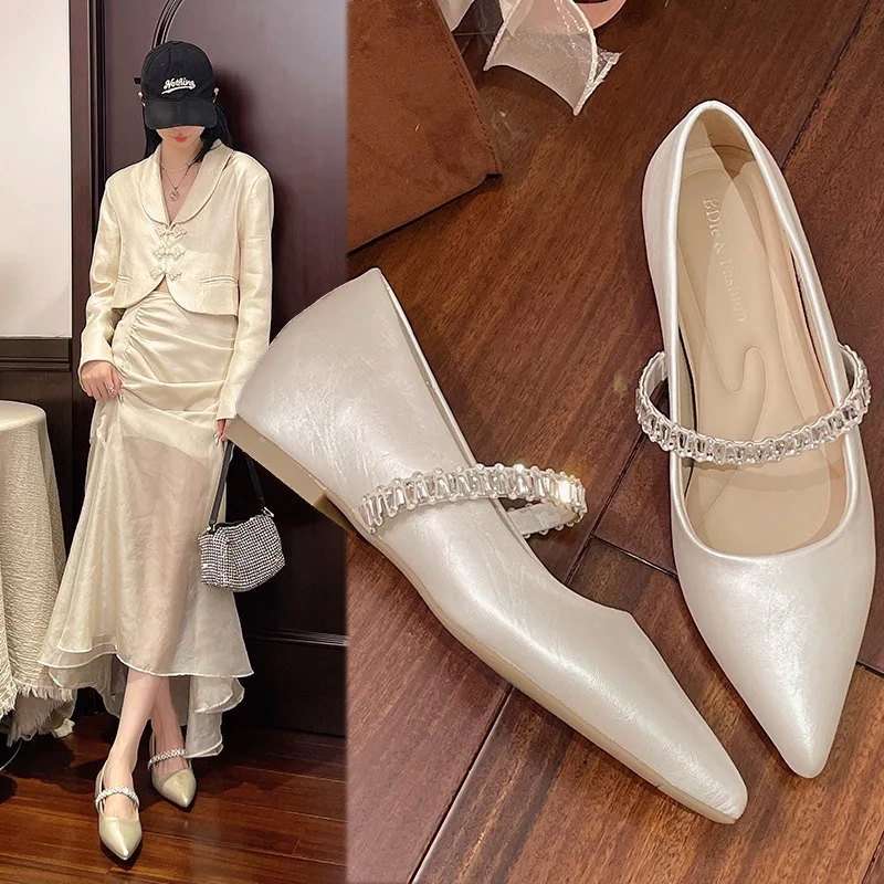 

Новинка 2023 года, элегантные туфли Мэри Джейн со стразами, женские удобные модельные туфли на мелкой подошве, офисная осенняя модная женская обувь на плоской подошве для взрослых