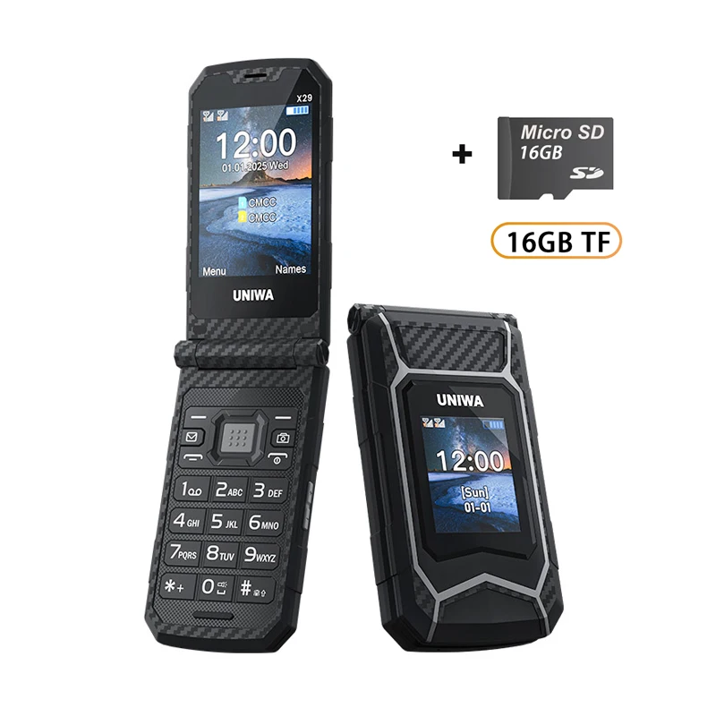 UNIWA X29 – telefon GSM z klapką, 2,8-calowy podwójny ekran, obsługa dwóch kart SIM, duży czcionki, duże przyciski, idealny dla osób starszych, bateria 2000 mAh, bezprzewodowe radio, rosyjska klawiatura. — zdjęcie produktu 7