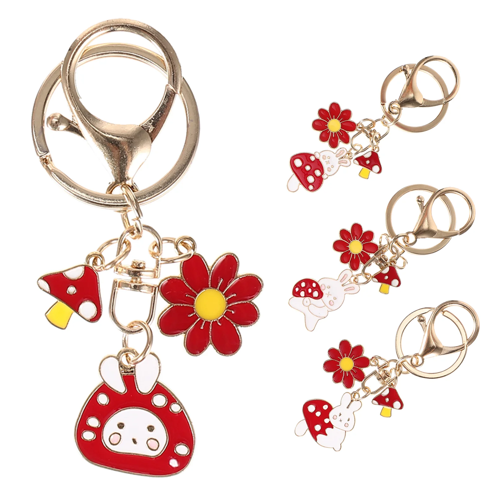 

4 Pcs Mushroom Rabbit Keychain Bag Decoration Alloy Ring Animal Rabbit-shaped Pendant for Friends Delicate Surface Treatment