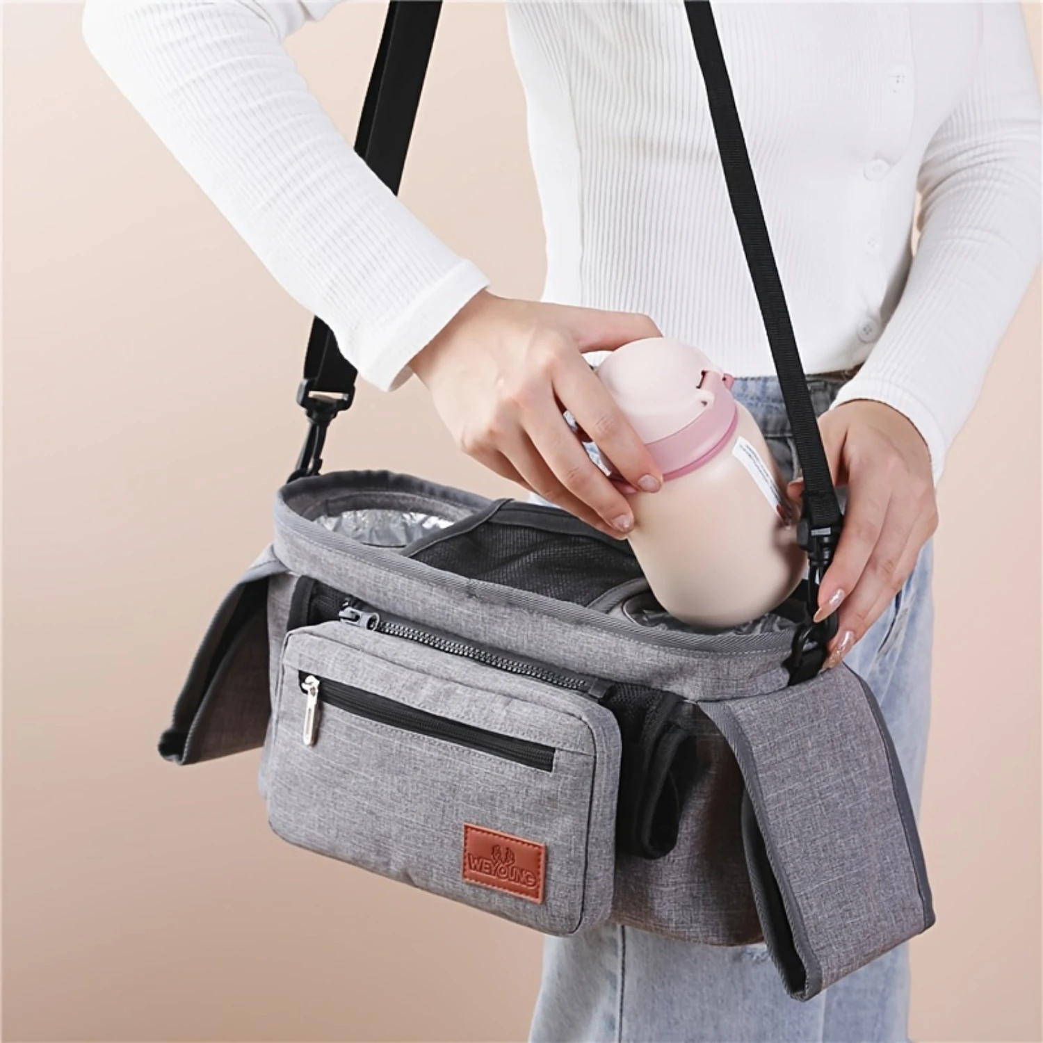 Secure, Spacious and Adjustable Universal Travel Bag with Detachable Shoulder Straps - Perfect for Carrying Diapers, Keys, Phone