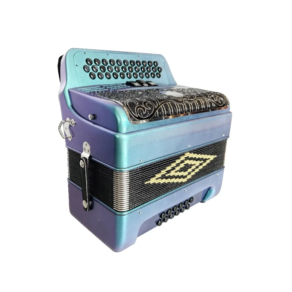 أداة الأكورديون Diatonic الاحترافية 34 أزرار 12 باس 3 سجلات جسم الحرباء الأخضر شواية سوداء فضية