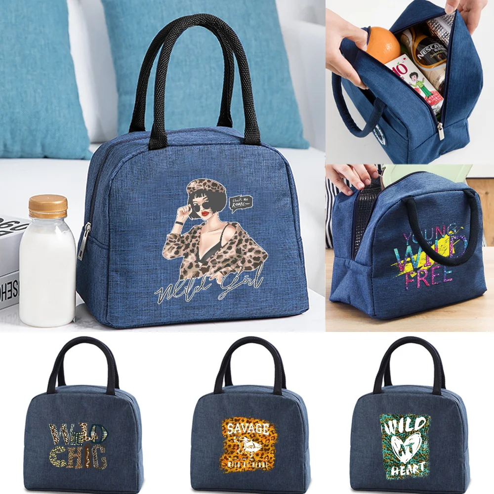 

Functional Lunch Bags for Women Portable Insulated Canvas Lunch Bag Wild Pattern Cooler Food Box Thermal Outdoor Picnic Kids