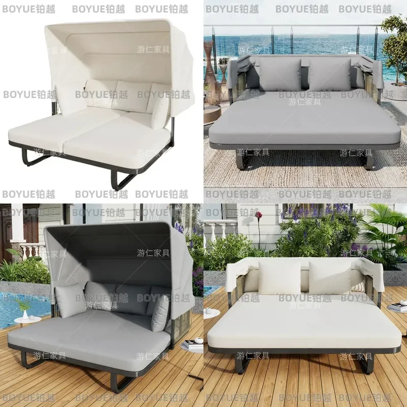 Outdoor Canopy Lounge Chair with Shade Patio Garden Balcony Daybed Sofa Bed Leisure Furniture for Courtyard Open Air