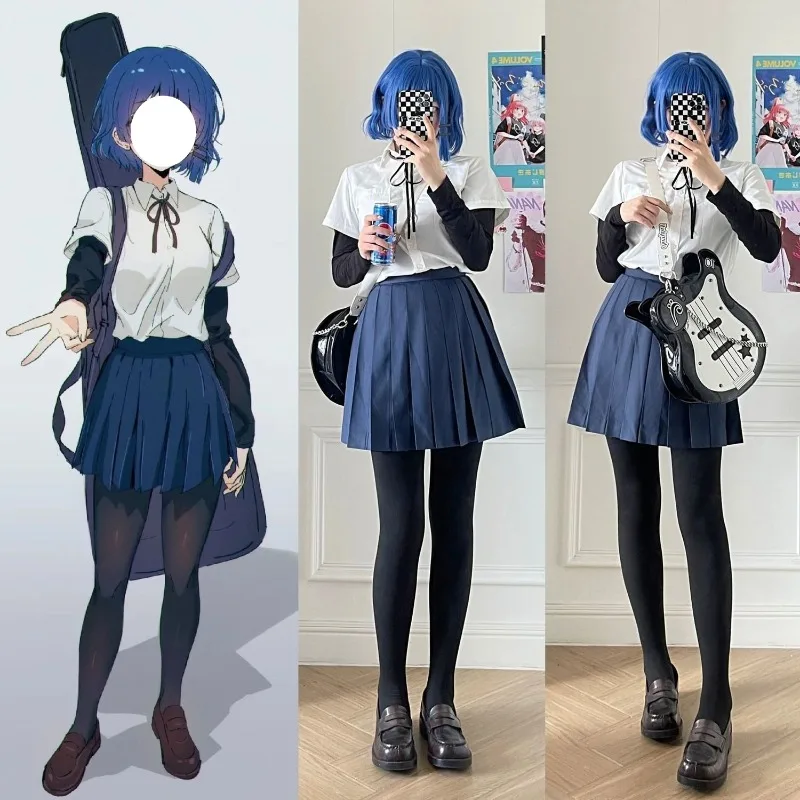 

Anime Yamada Ryo Cosplay Costume White Shirt Blue JK Skirt School Uniform Wig Full Set for Women Girls Role Play Outfit