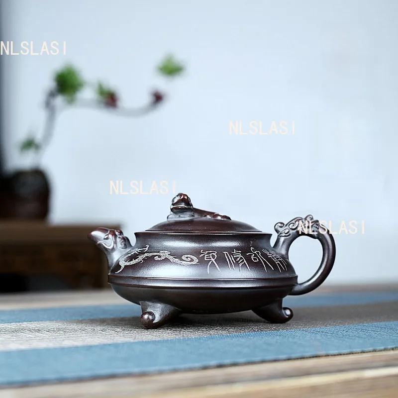 

330ml Earthenware Pot of Yixing Three Legged Dragon Teapot Household Chinese High-end 7-hole Teapot Handmade Tea Set Accessories