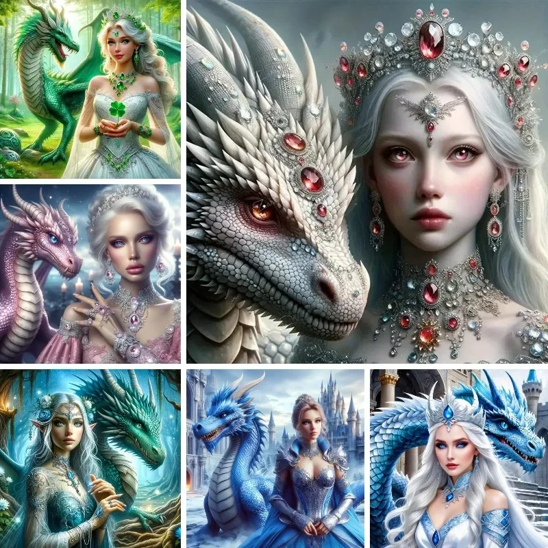 Diamond Painting New 2024 Fairy Goddess Dragon Mosaic Embroidery Queen and Her Dragon 5D Diy Cross Stitch Kits Crafts Home Decor