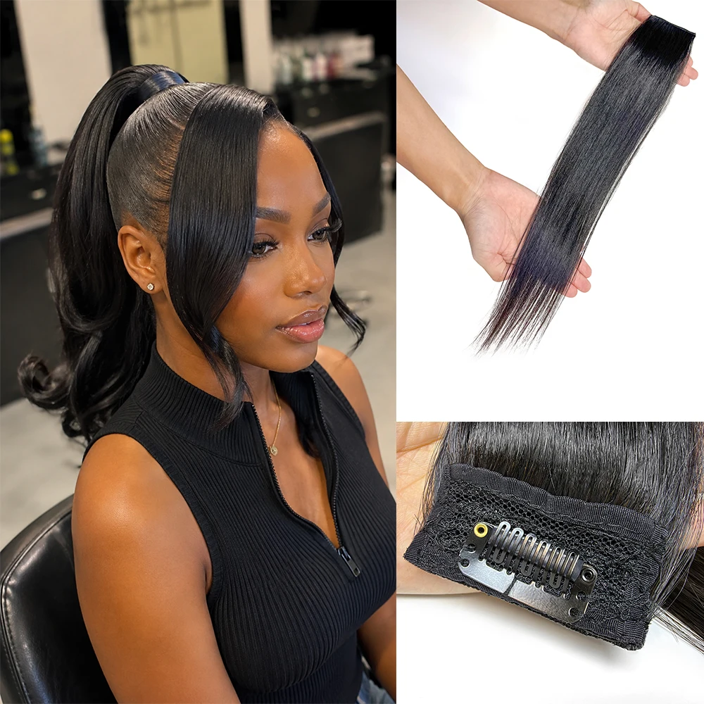 

Bone Straight Human Hair Clip in Bangs Seamless Invisible Side Fringe Extensions Real Virgin Remy Hair Natural Black For Women