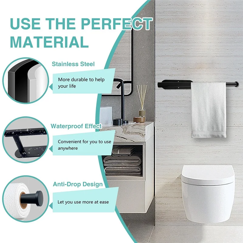 2-pack veelzijdige papieren handdoekhouder, roestvrijstalen zwarte muurbevestiging of zelfklevend, duurzaam, eenvoudig te installeren, eenvoudig te gebruiken