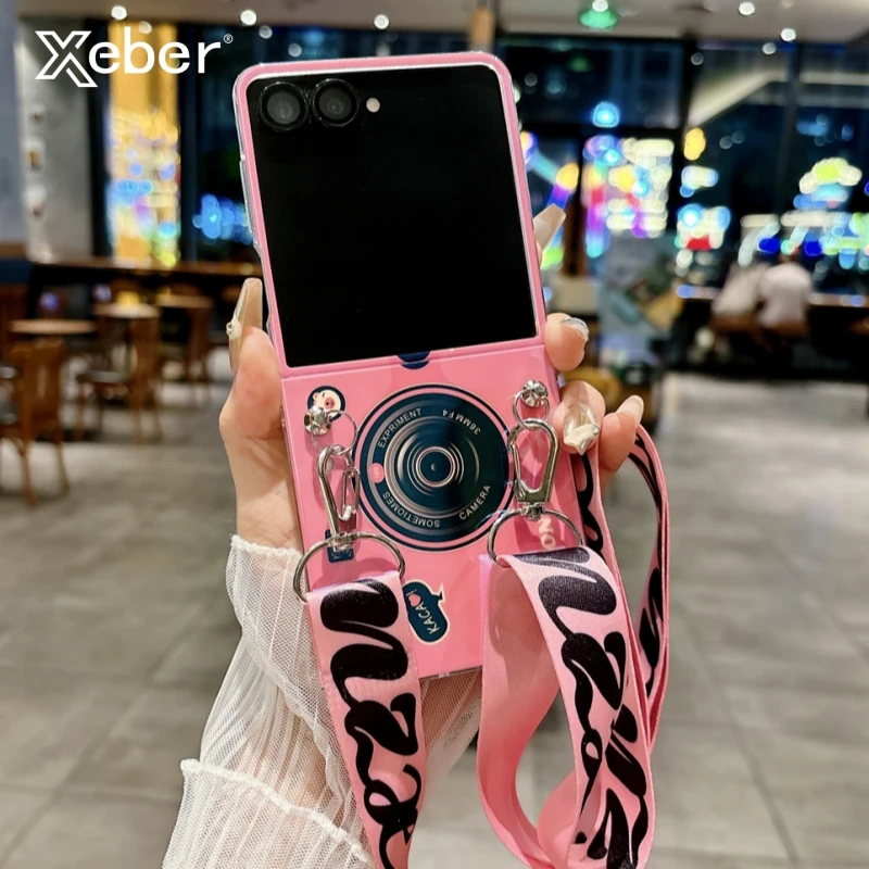 

Длинный веревочный чехол для камеры Blu Ray с ремешком и ожерельем для Samsung Galaxy Z Flip 7 6 5 4 3 5G Жесткий чехол для ПК