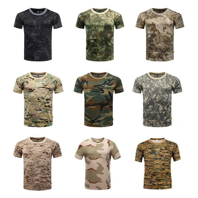 Męska koszulka szybkoschnąca Multicam Camouflage T Shirt Letnia koszulka z krótkim rękawem Tee Tops Outdoor Tactical Combat T Shirts Clothes