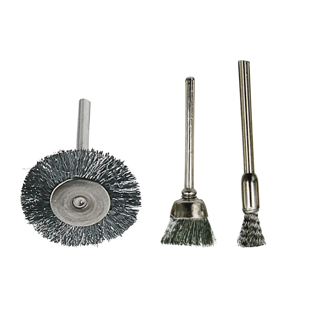 

3Pcs Dill Brush Stainless Steel Wires 5/15/25mm Brush Head 3mm Shank For Rust Removal Derusting Grinding Rotary Tool Grinder