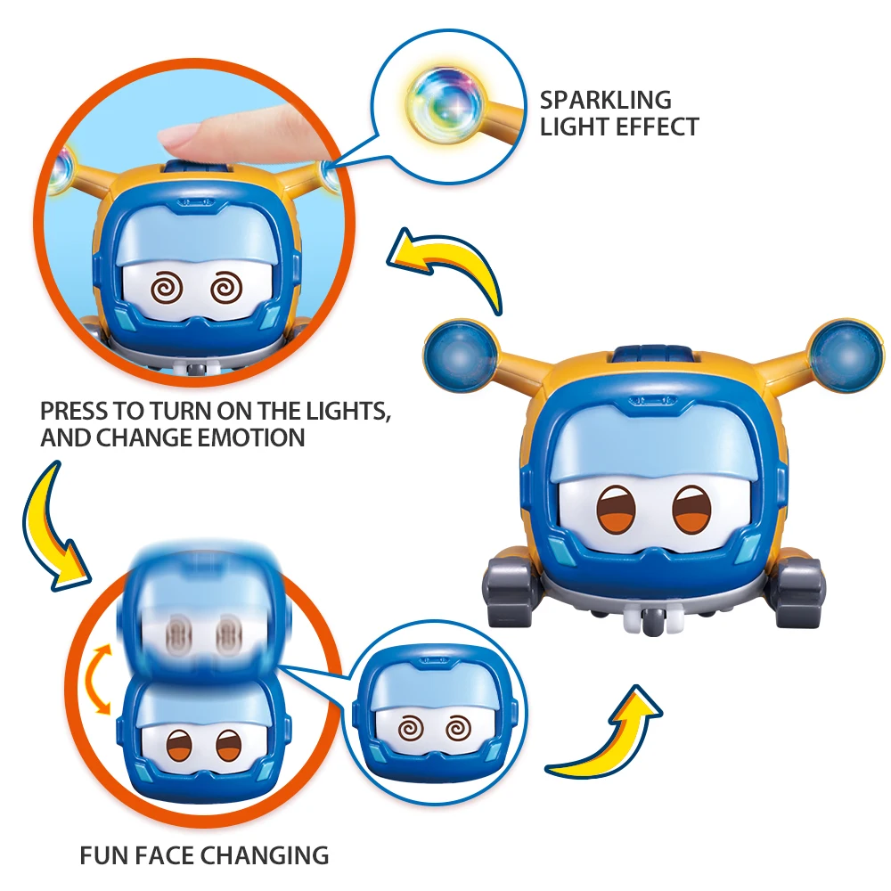 Super Wings Super Pet Donnie Press Top to Change Emotion Kid Stackable Toys With Lights Action Figures Anime Birthday Gift