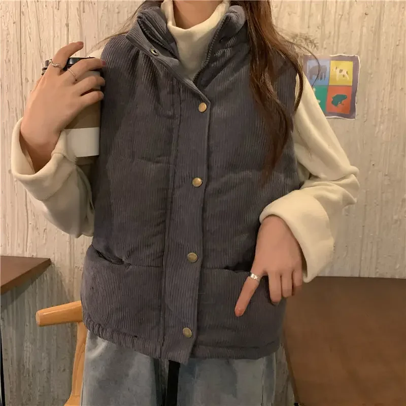 

Quilted Women's Vests Solid Color Insulated Casual Warm Pretty Coats on Sale Lady Corduroy Giletes Youthful Lightweight Padded