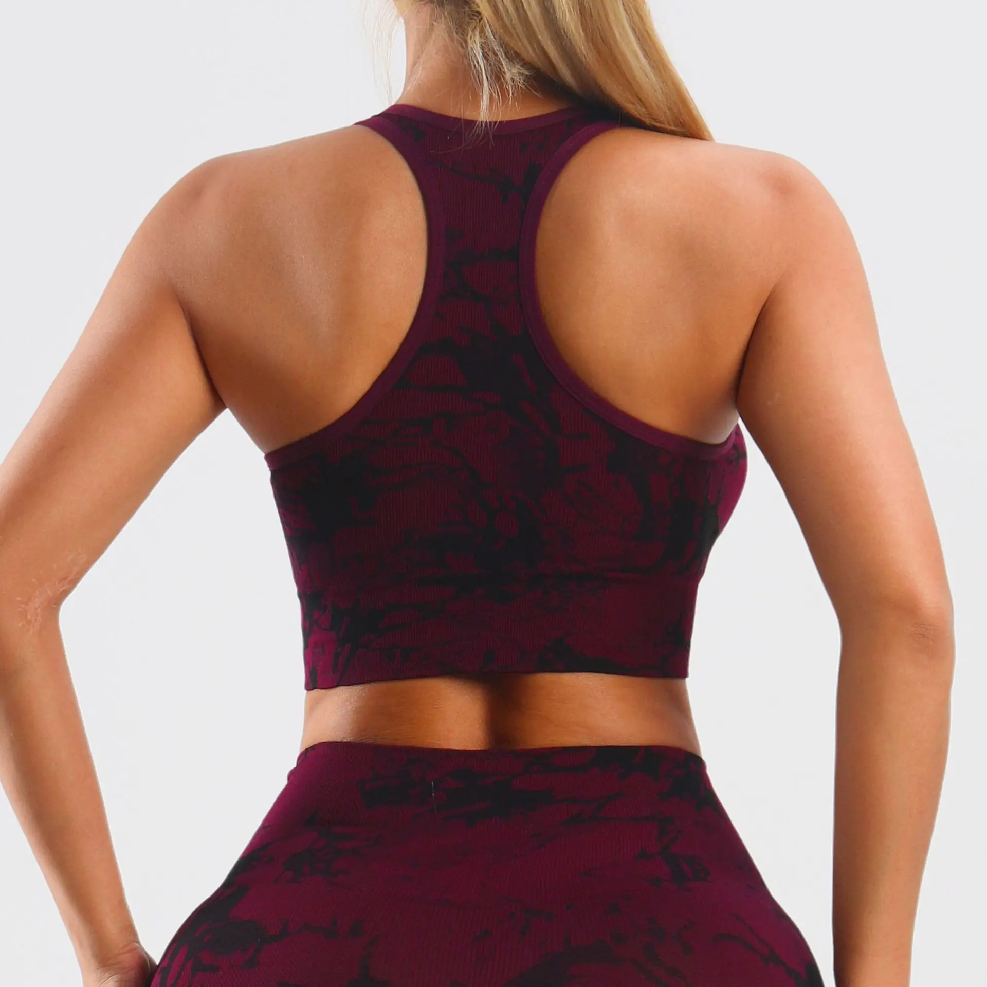 Seamless Printed Yoga Vest Women One Piece Chest Cushion Bra Gathered Outdoor Fitness Sports Back Top