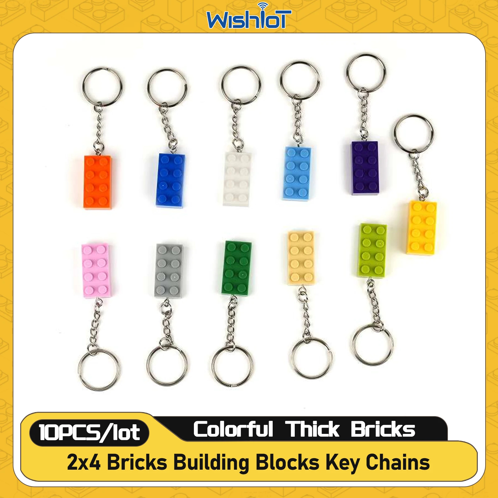 

10PCS DlY Colorful Thick Brick Plate 2x4 Key Chain Set 3001 Ideal Pendant Building Block MOC Keychain Ring Toy Fun Gift for Kids