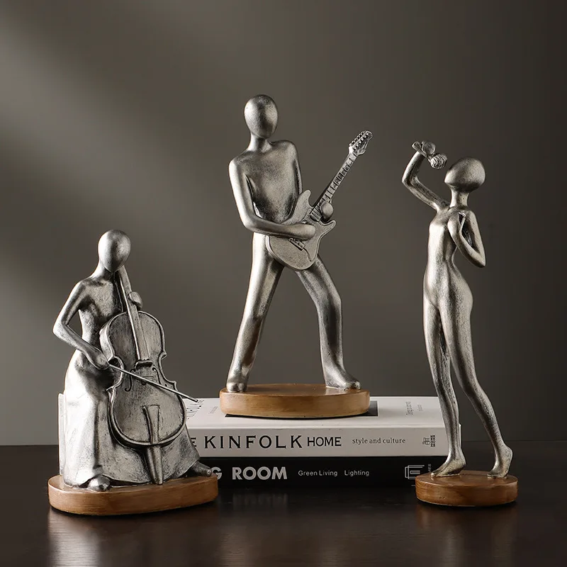 Figurines Artisanales en Résine : Sculpture Réaliste de Musicien Abstrait (Violoncelle, Guitare) – Décoration d'Intérieur