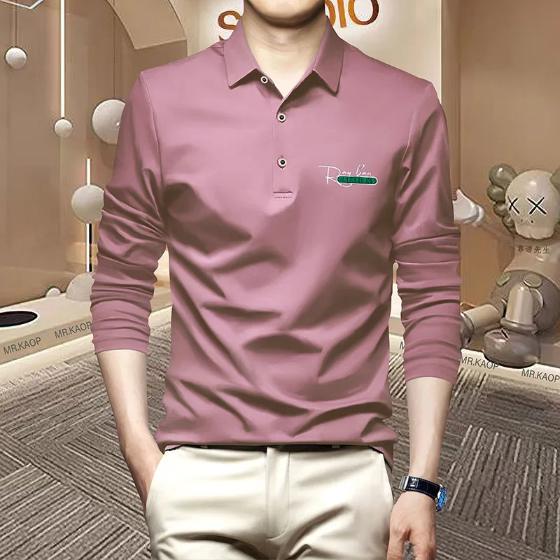 

Men's Long Sleeve Polo Shirt Autumn New Double Sided Mercerized Cotton Down Lapel Collar Luxury Business Male Tops Clothing