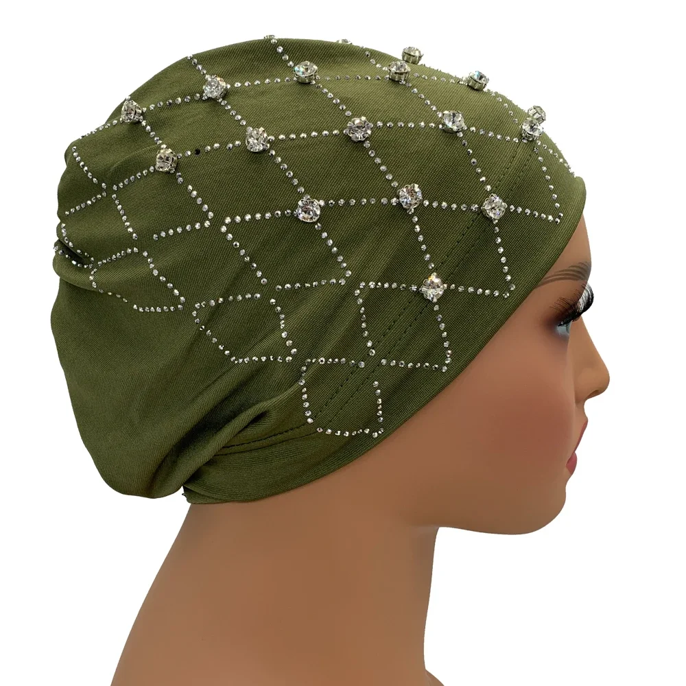 Muslim Inner Hijabs Islam Under Scarf Cap Stretchy Headscarf Bonnet Turbante Mujer Rhinestone Head Wraps for Ramadan Women