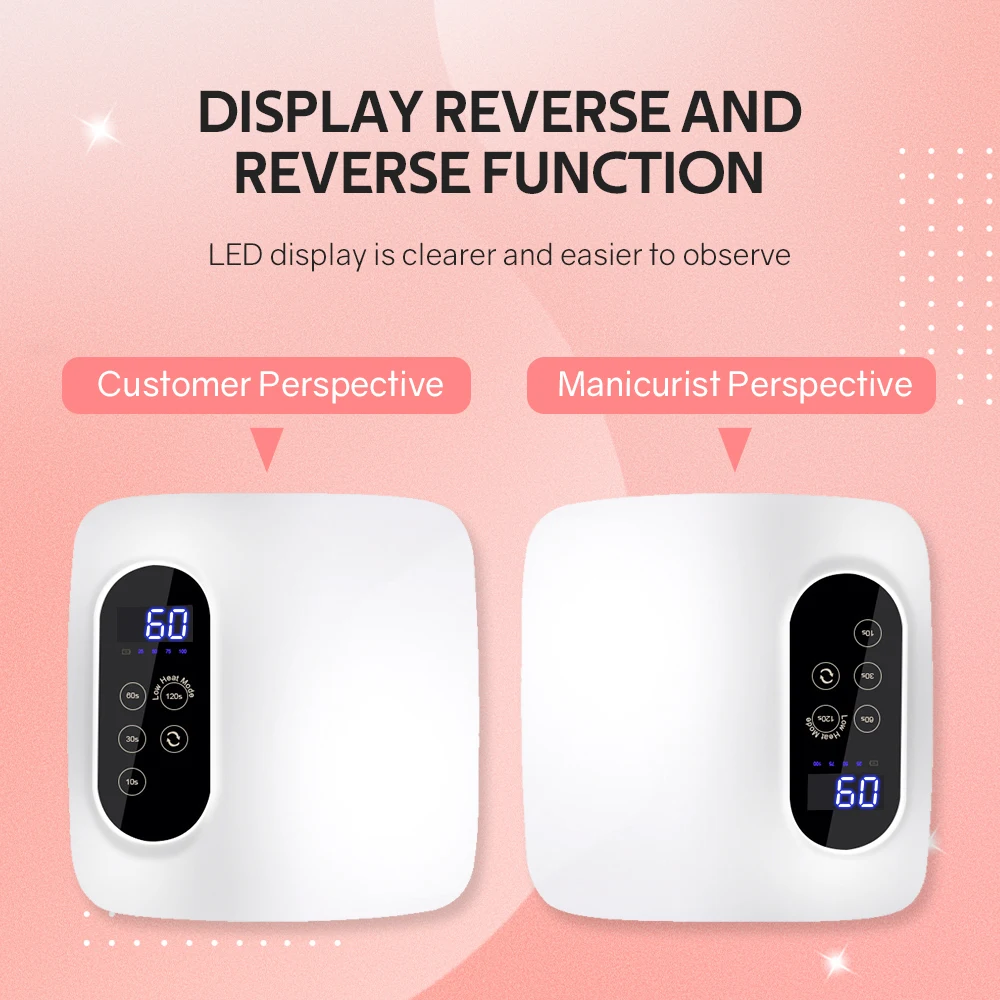 UV LED 네일 램프 충전식 네일 드라이어, LCD 디스플레이, 전문 젤 경화 램프, 살롱용 4 타이머 자동 센서 포함, 72W