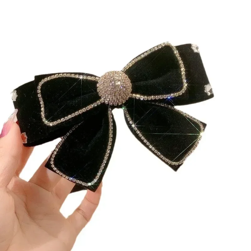 Women's velvet bow forks, hair pliers with crystal rhinestone, headgear, fashion ponytail clip, Korean hair accessories