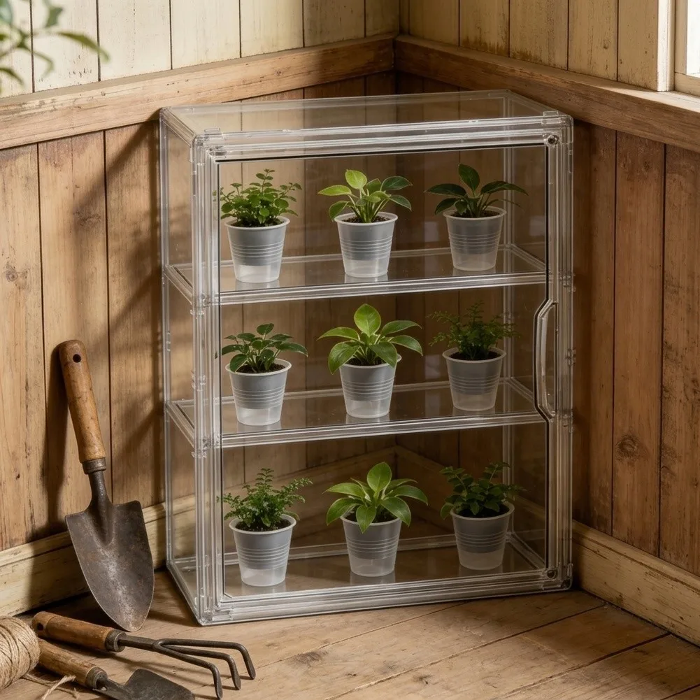 For Mini Greenhouse for Indoor Gardening with Magnetic Seal Stackable Design 14in Length 5.5in Width 10.5in Height Plastic